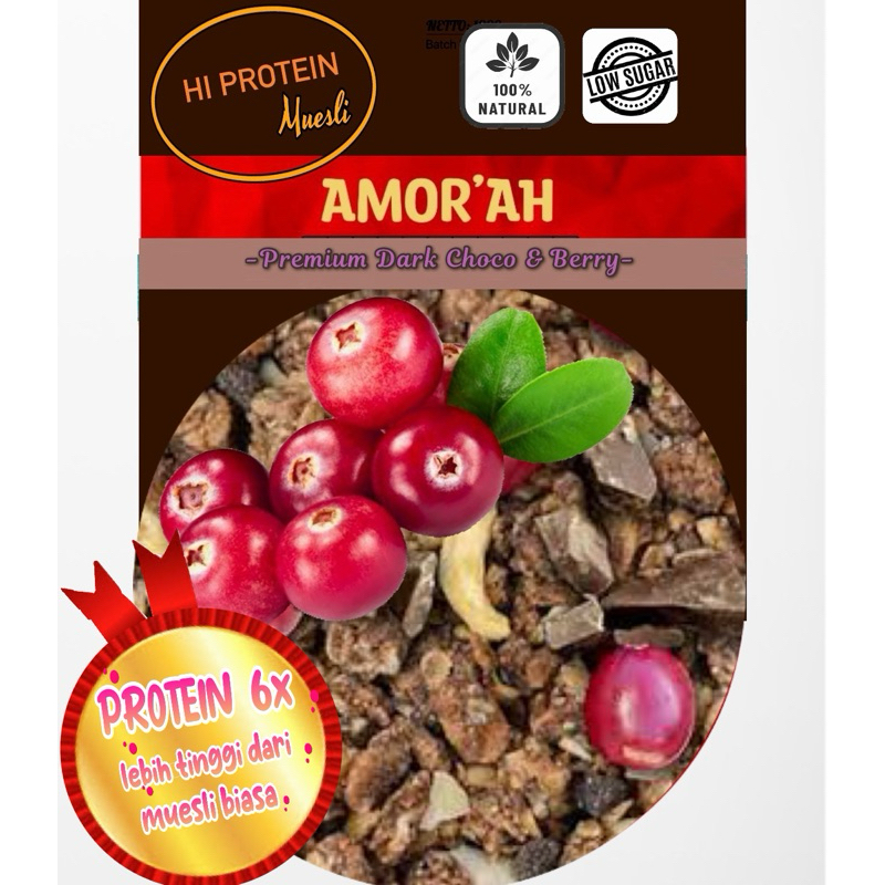 

NEW High Protein Muesli / Cereal TERLENGKAP TERJANGKAU Premium Chocolate Berry 1kg / 500gr by AMORAH / AMOR’AH