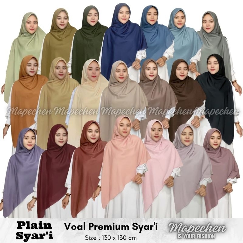 Hijab Syar'i Polos 130x130 Jilbab Jumbo Segiempat Voal Premium Laser Cut