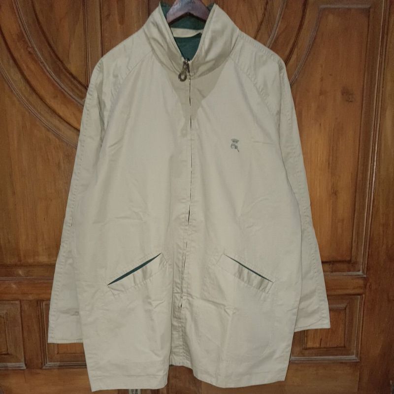 PRELOVED COUNTESS MARA Jaket Katun Bolak Balik Hidden Hoodie Pria Cream Hijau Bigsize LD 120