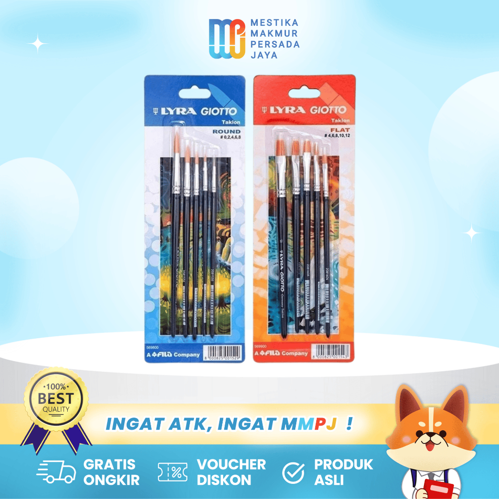 

Lyra Kuas Lukis 1 Set Lengkap - Flat / Round Bulu Lembut Kuat 569800/569900