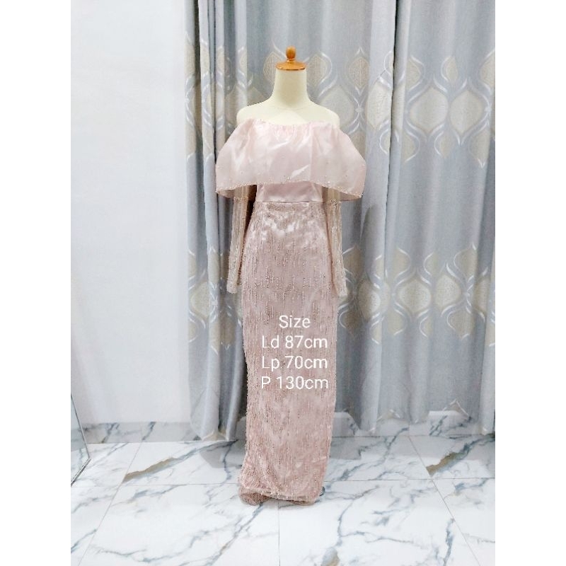 Gaun Pesta/Gaun Singer Pink Sabrina Lengan Panjang