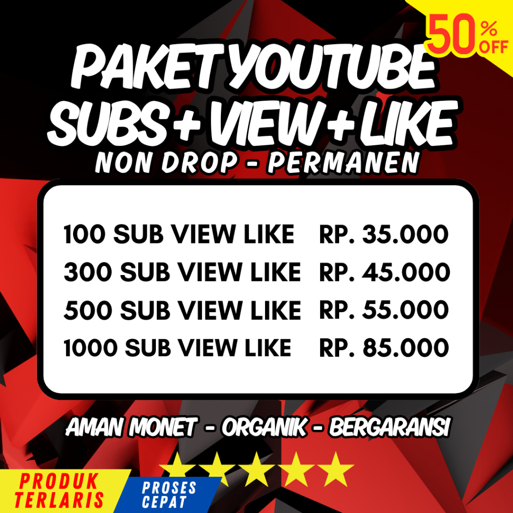 PROMO PAKET COMBO SUBSCRIBER VIEW LIKE YT SUBS YTB SUBSCRIBE VIEWER SUKA YOUTUBE BERGARANSI MURAH NO