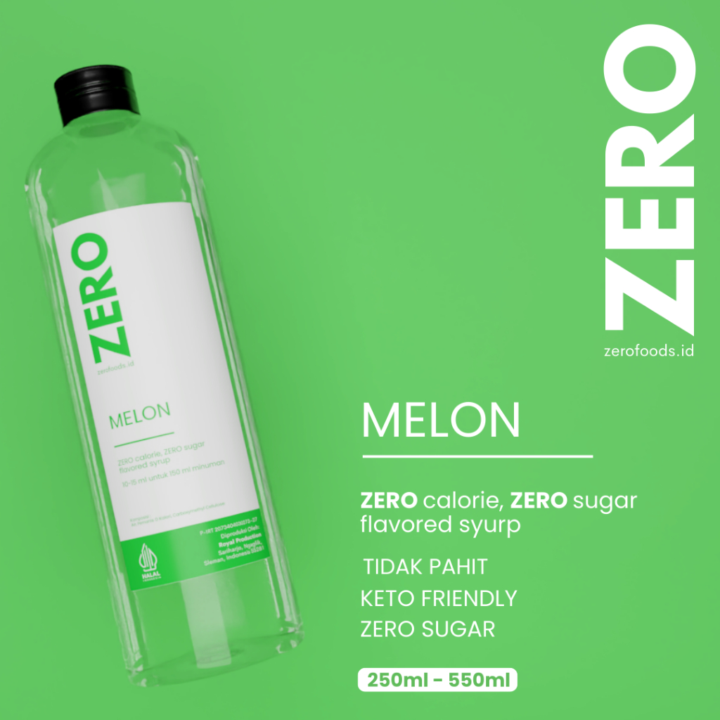 

Sirup Keto Diet 0 Kalori Bebas Gula Sugar Free non Stevia - ZERO - 250 ml, 550 ml Melon