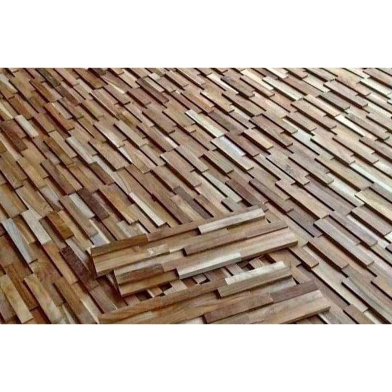 wallpaper dinding kayu jati / panel kayu jati / wood panel kayu