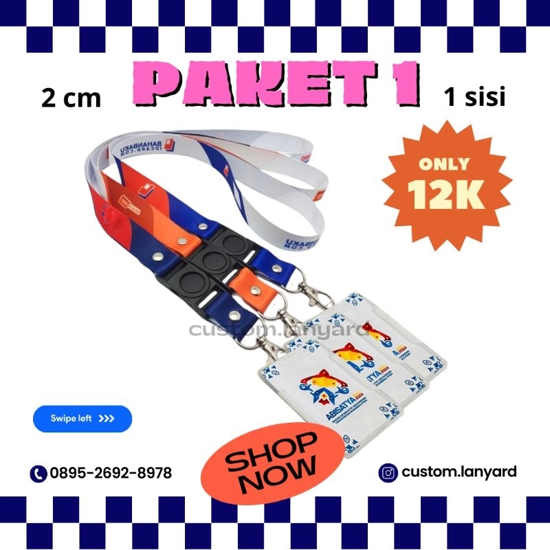 

PAKET 1 LENGKAP (2 cm cetak 1 sisi ) Custom Lanyard lengkap