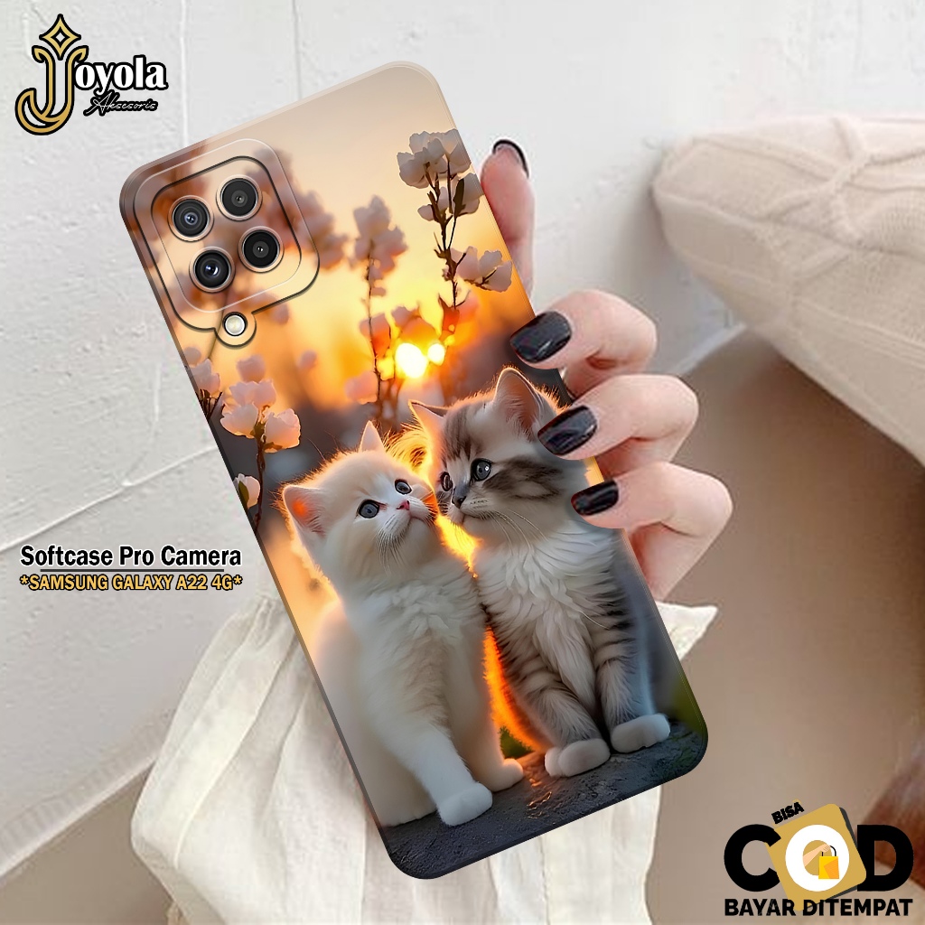 JOYOLA Case Samsung Galaxy A22 4G - Fashion Case Kucing - Softcase Samsung Galaxy A22 4G - Pro Camer