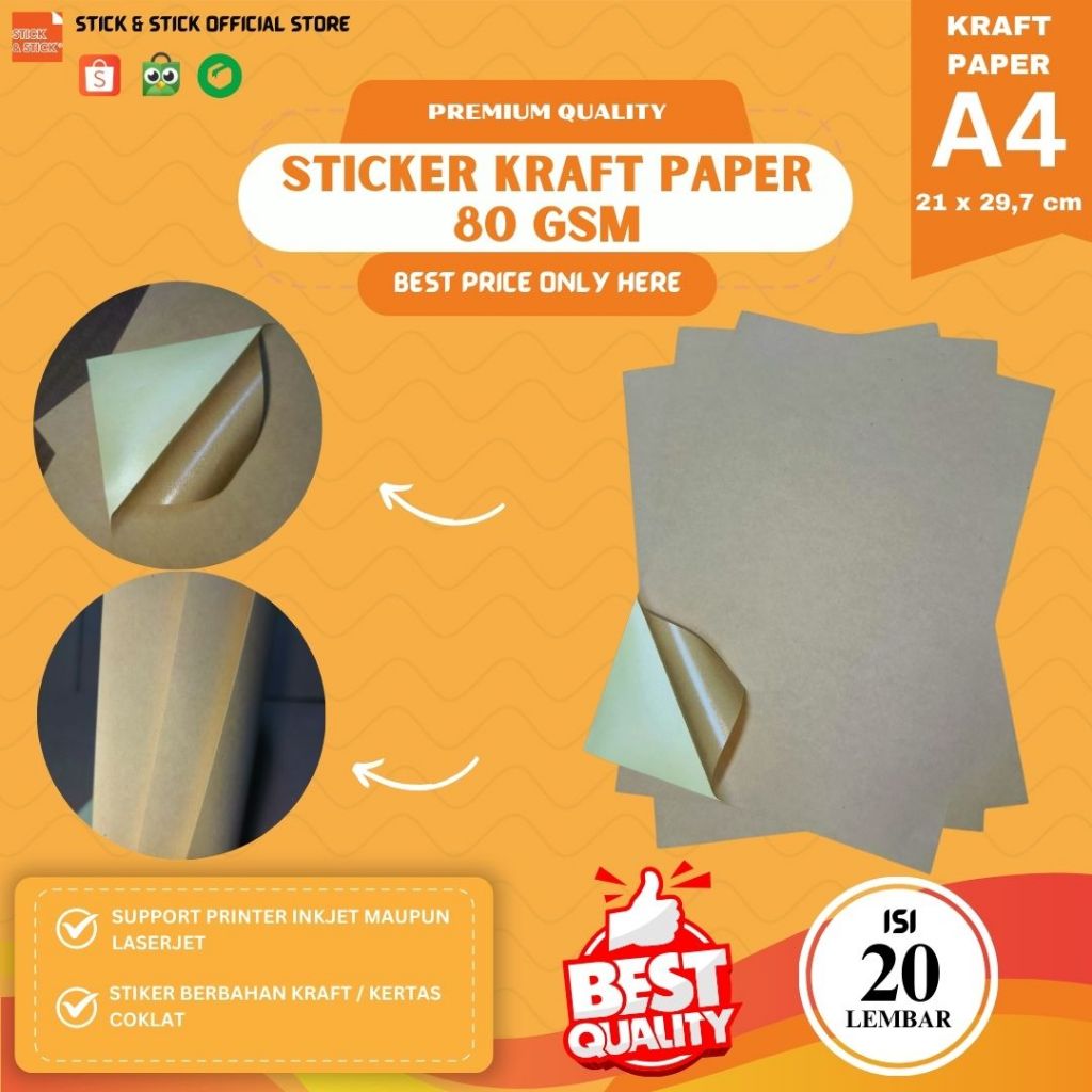 

Sticker Kraft Paper 80 Gsm A4 Isi 20 Lembar Premium Quality