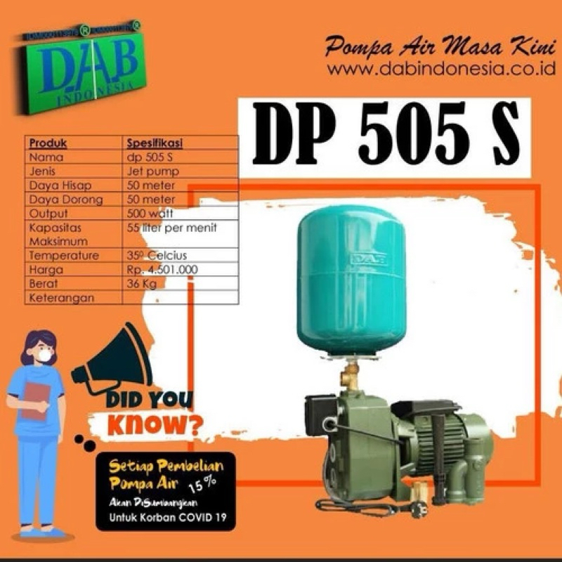 Pompa Air Jet Pump DAB 505 DAB INDONESIA ORIGINAL
