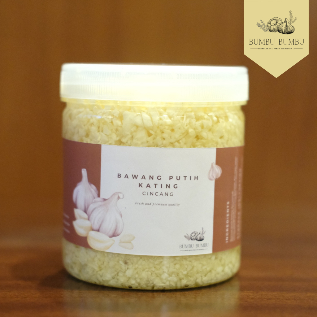 

Bawang putih kating cincang dengan minyak - minced garlic - bumbu masak instan praktis