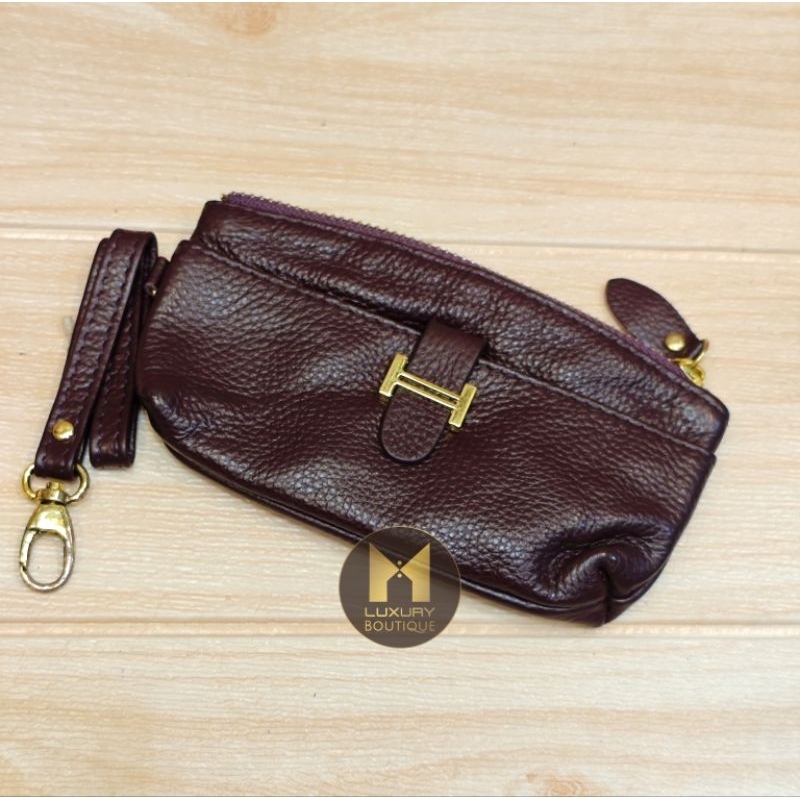 Dompet koin wanita, kulit asli, Mini Pouch mewah Branded Look
