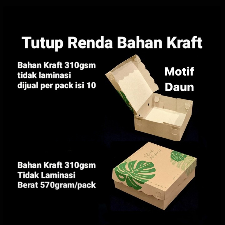 

10 Pcs Box Motif Daun Kraft Tutup Renda Dus Non Laminasi 20x20x7cm