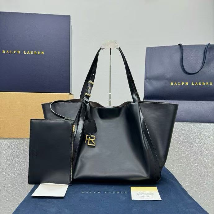 Ralph Lauren RL Tote Bag Single Shoulder Handbag Large Black 7575