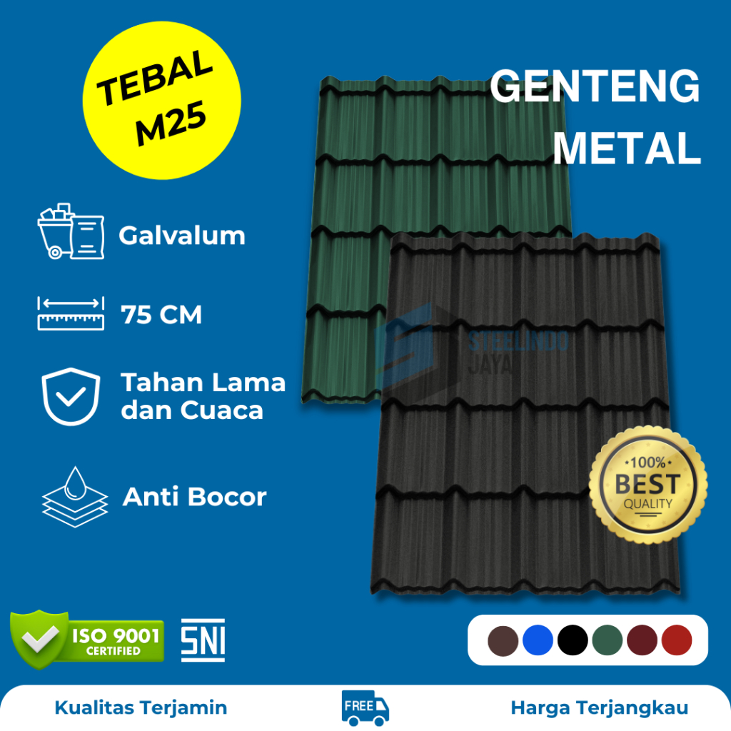 Atap Genteng Galvalum Tebal M25 (0,25mm) Lebar 75 cm Panjang 120 cm  | Tahan Cuaca dan Anti Bocor