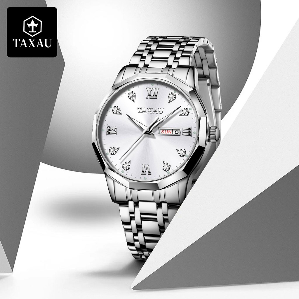 TAXAU Jam Tangan Pria Anti Air Original Analog Casual Keren Stainless Steel Jam Tangan Pria Rantai
