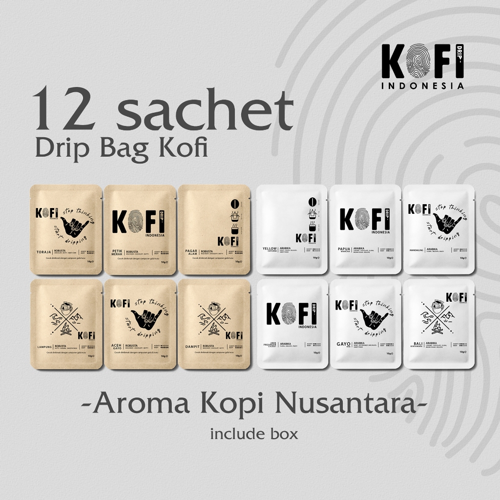 

Kopi Dripbag Indonesia, arabika/robusta, mix 12 varian kopi dripbag x 10gr, kopi instan tanpa ampas