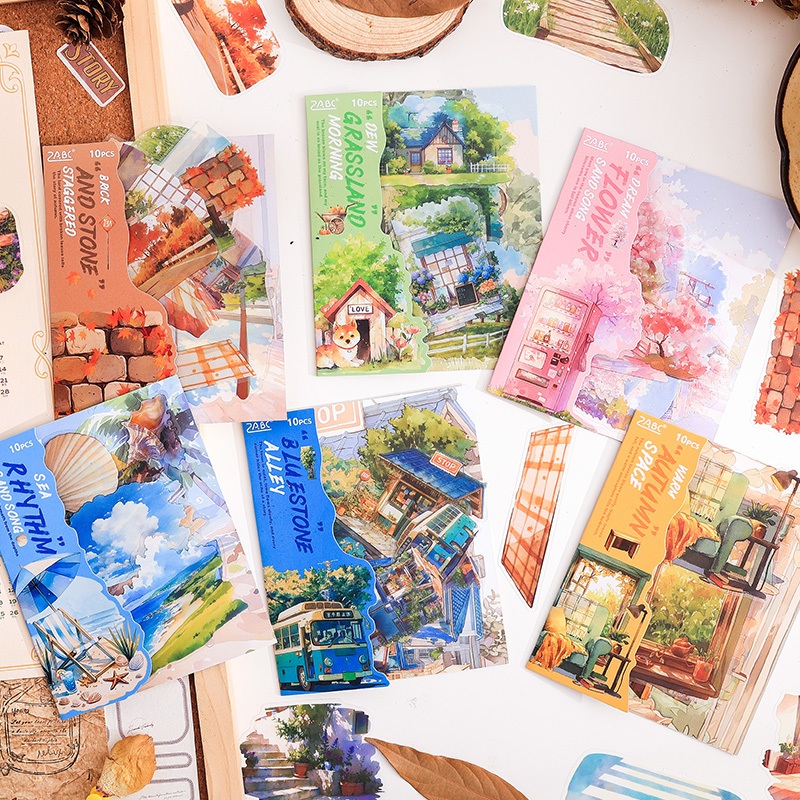 

10pcs Stiker PET Seri Gambar Alam Dekorasi Buku Pegangan Retro Sederhana Stiker Perekat Diy Journal Scrapbook