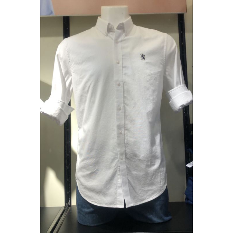 kemeja lengan panjang pria kemeja mini lion WHITE giordano original