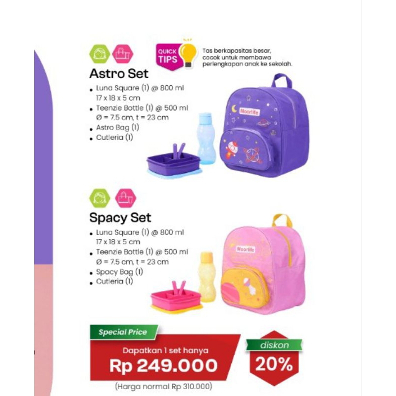Original Moorlife Set tas bekal anak TK/SD