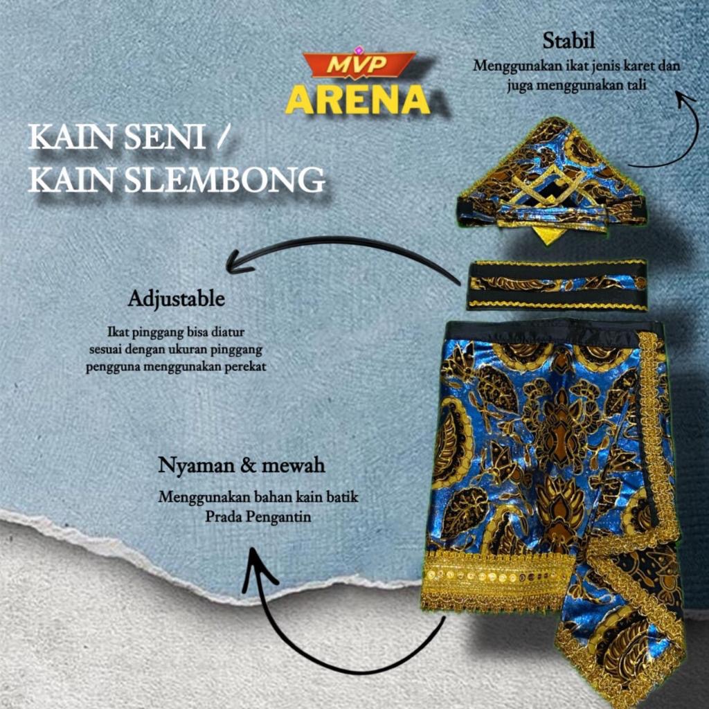 Slembong Silat Full Blok Glitter Menyala Seni Biru Batik Songket Silat / Sembong Silat