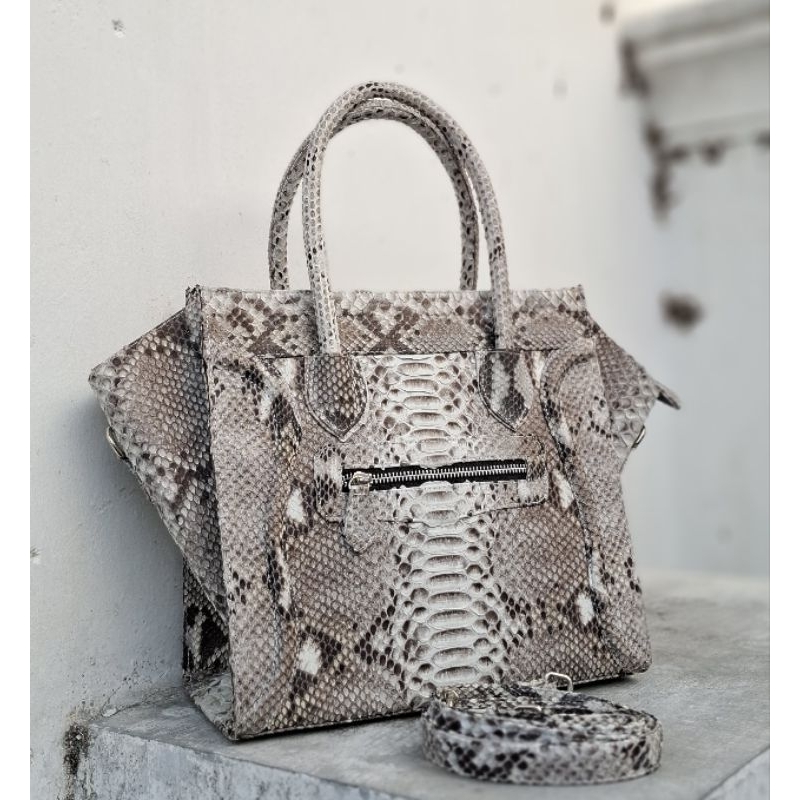 Tas Wanita Kulit Ular Model CLN asli piton Warna Natural