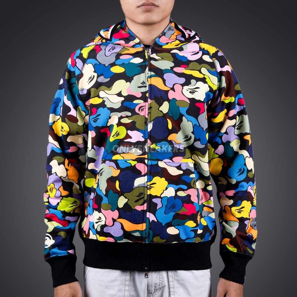 BAPE MULTI CAMO SHARK FULL ZIP HOODIE BLACK