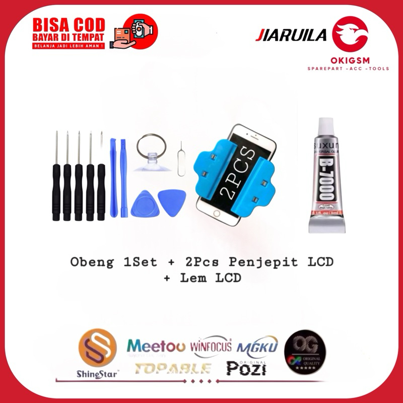 PAKET LENGKAP SERVICE HP Obeng 1Set + 2Pcs Penjepit LCD + Lem LCD