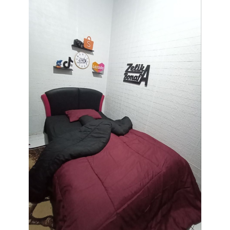 Bedcover Set Polos Kombinasi 2 Warna HITAM Mix MAROON (Real Pict) | Bed Cover Set Polos Mix Warna MA