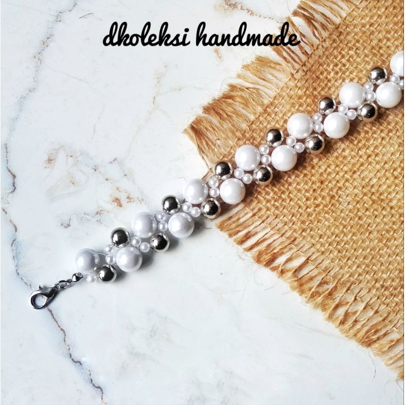 Konektor Masker Mutiara Putih Mix Silver | Konektor Masker Hijab