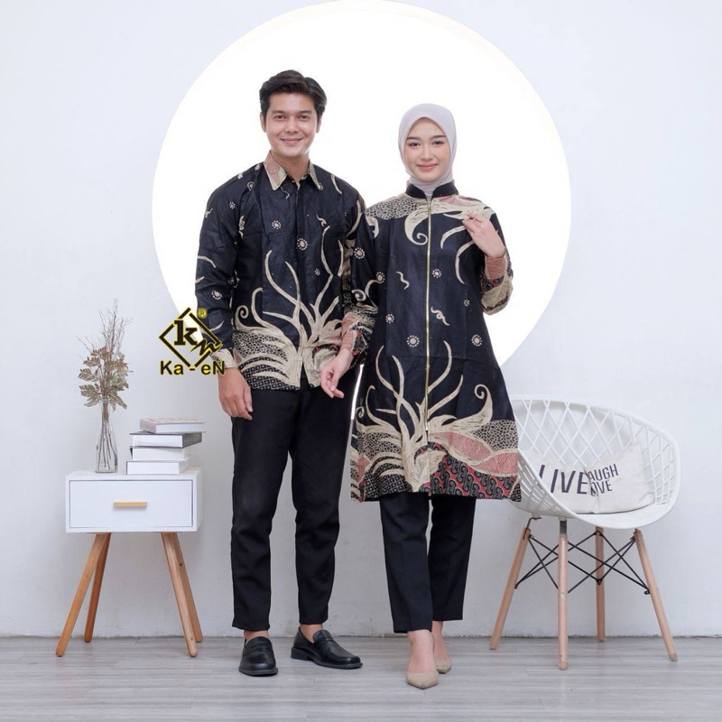 Batik Tunik Couple Modern Set Pakaian Couple Tunik Kemeja Batik Pria Premium Baju Batik Couple Tunik