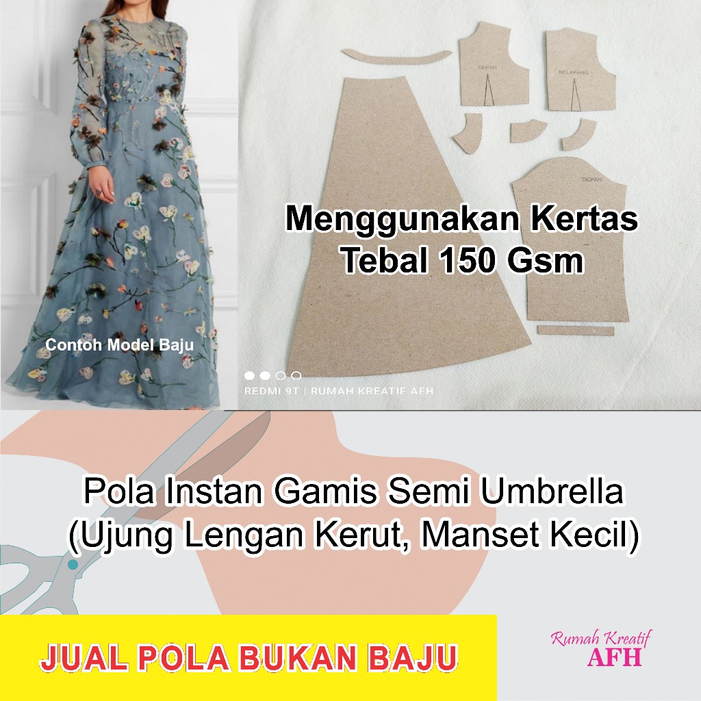 Pola Instan Gamis Semi Umbrella Dewasa | Pola Gamis Dewasa | Pola Baju