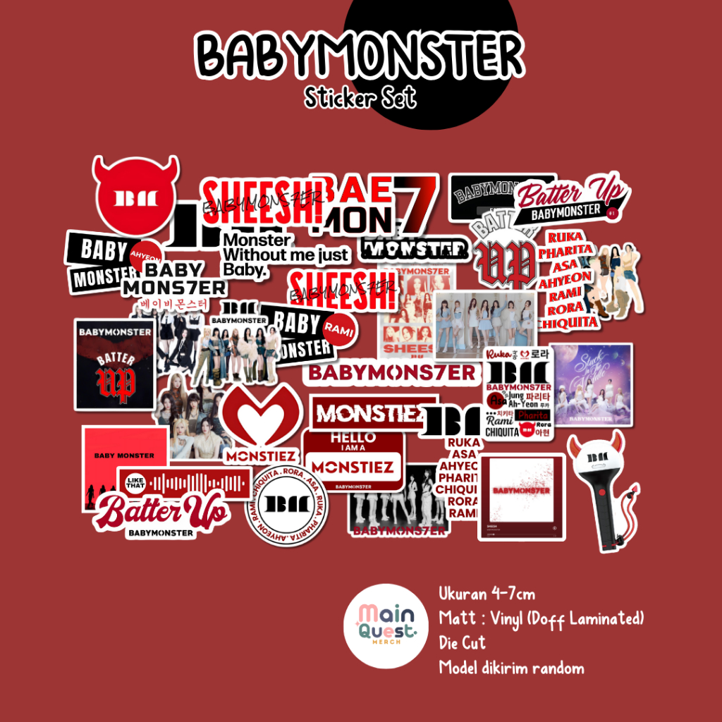

Sticker BabyMonster | Sticker Baemon | Sticker Aesthetic / Sticker Tumblr / Sticker Laptop / Sticker Anti Air / Sticker Vinyl / Sticker Die Cut / Sticker Kpop / Sticker Cute