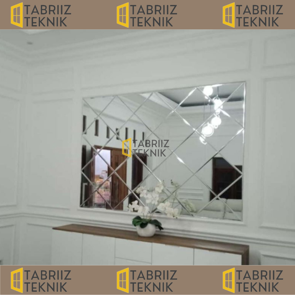 Cermin Kaca Custom 112x84cm | Desain Minimalis Non-Bevel untuk Ruang Tamu & Kamar