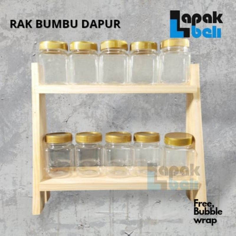 RAK BUMBU KAYU DAPUR 2 TINGKAT / RAK KAYU KAPSTOK 10 TOPLES / TEMPAT BUMBU DAPUR SERBAGUNA