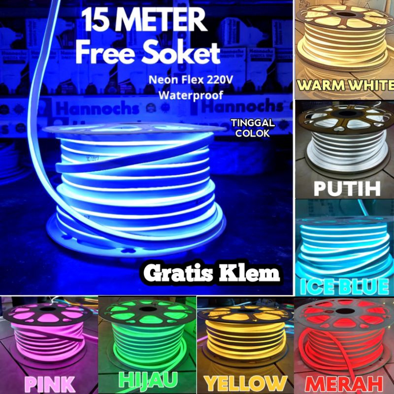 Lampu LED Neon Flex Lampu Hias Plafon Ukuran 11 Meter - 15 Meter Lampu Led Selang Flexsibel 220V Neo