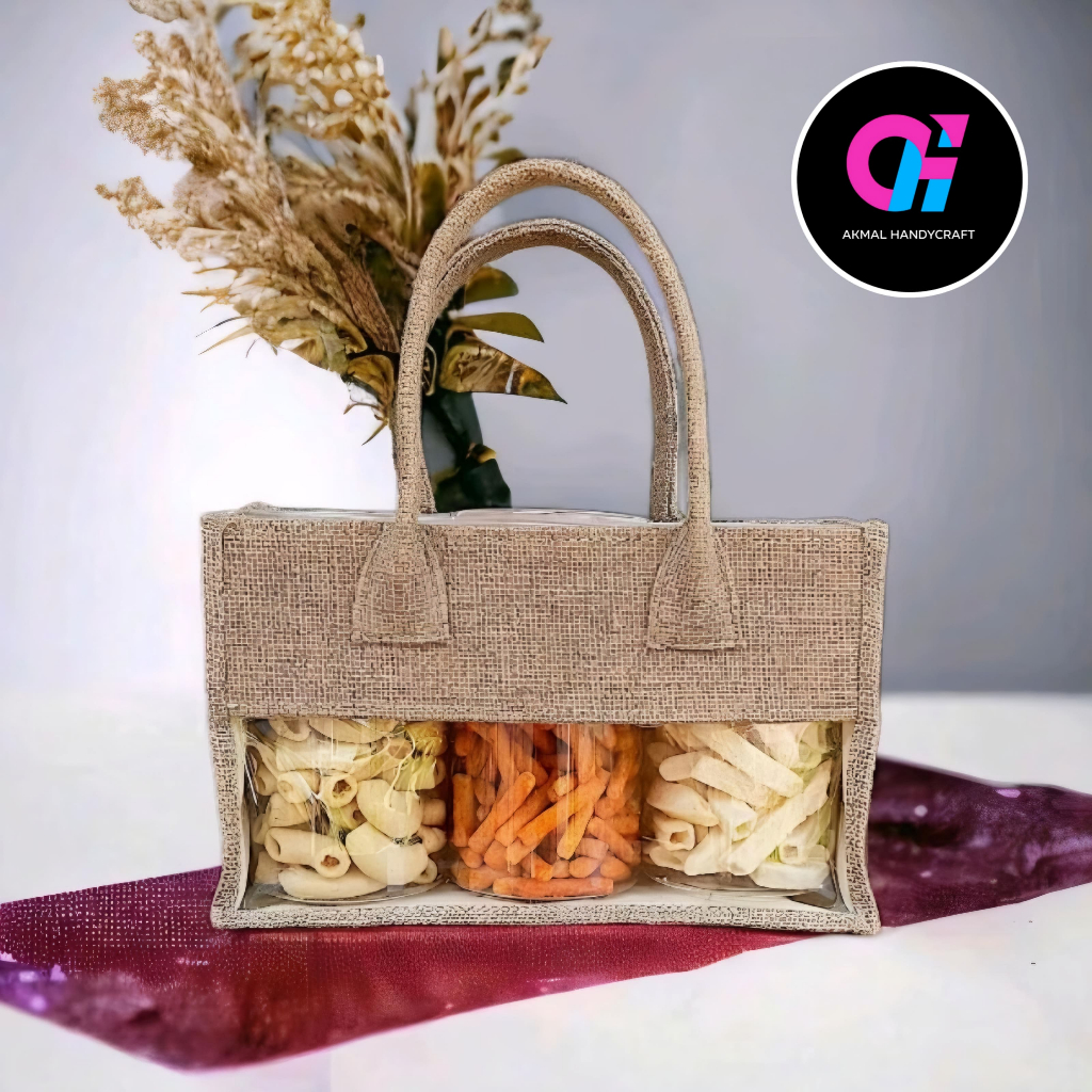 Akmal Handycraft Tas Parcel Kue 3 Pcs Kain Goni & Mika Cocok Untuk Hadiah Ulang Tahun Pesta Pernikah