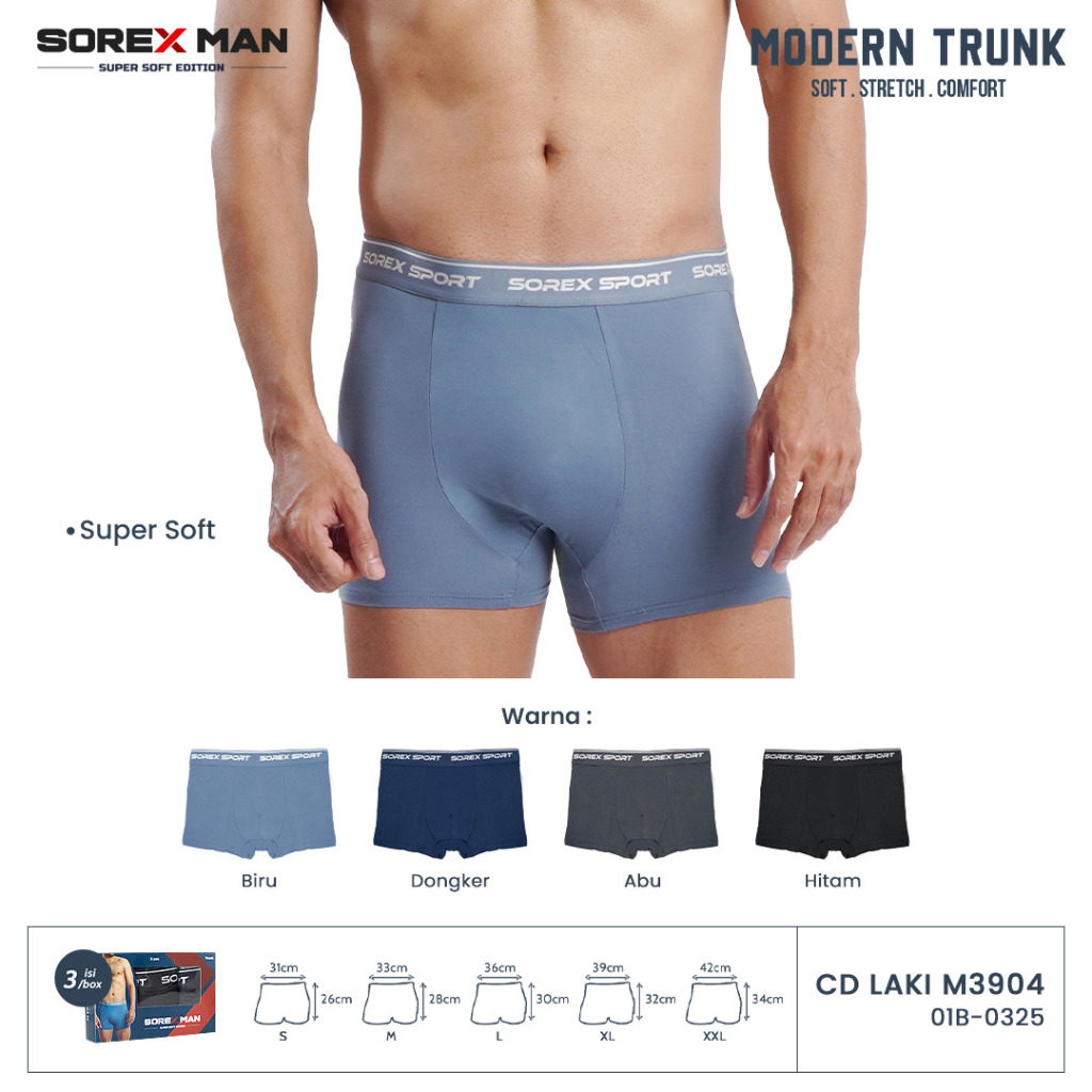 (3 PCS) Sorex Man Boxer Pria Sport Trunk Super Soft Celana Dalam Cowo LK M 3904