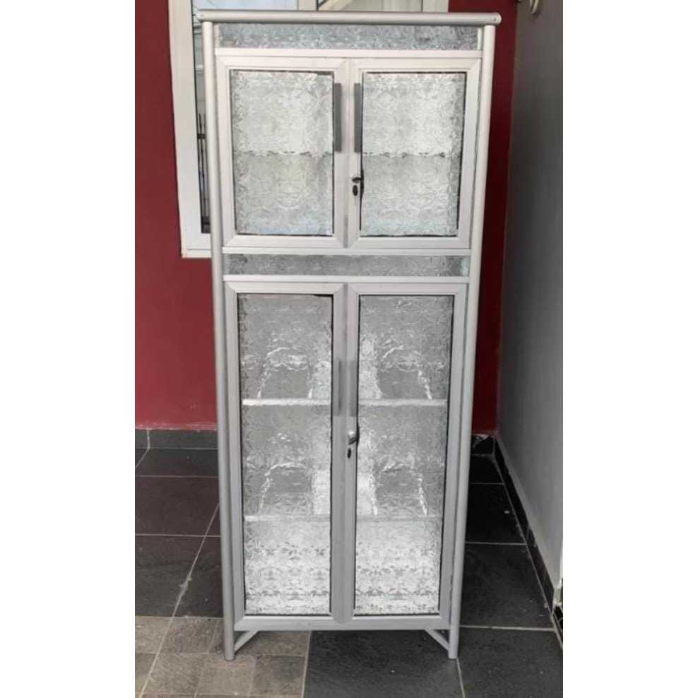 Lemari Piring Mini 2 Pintu Full Box  Aluminium Kaca Belakang Seng