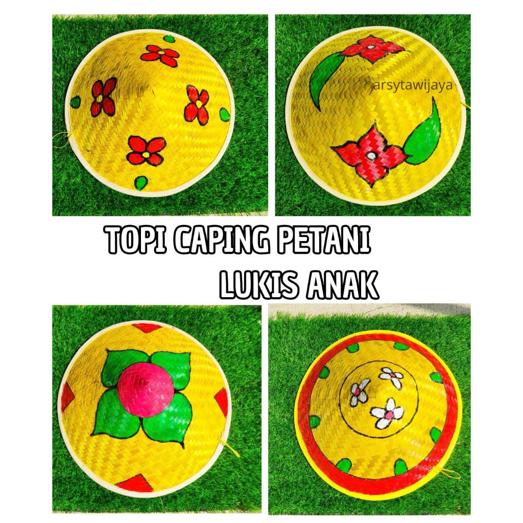 Caping lukis dekorasi unik / topi caping petani lukis anak