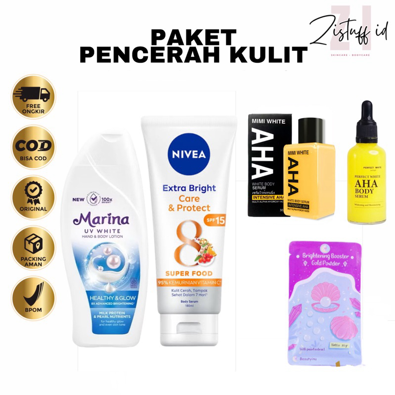 (Paket Pencerah Kulit) Marina UV White Hand & Body Lotion Healthy and Glow 185ml Nivea Care and Prot