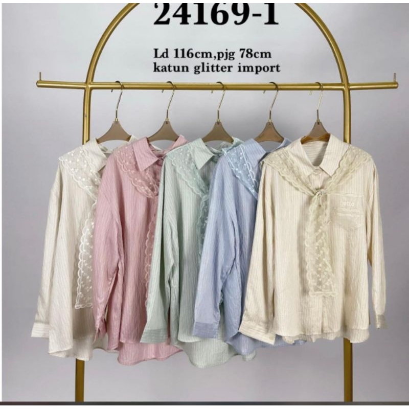 Kemeja katun plus syal brukat br import