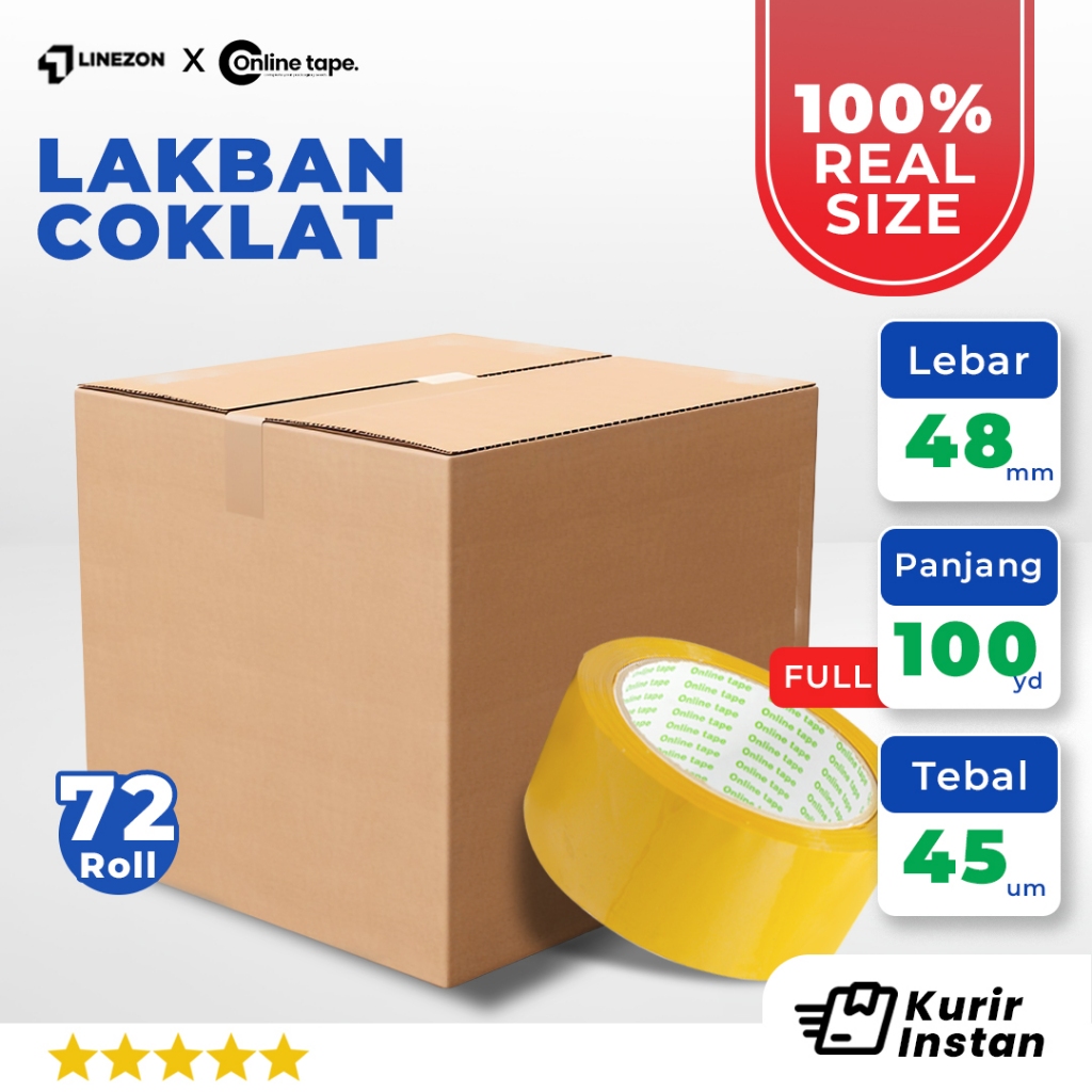 

1 DUS Lakban Coklat 48 MM X 100 Yard PURE Ukuran Asli REAL ONLINE TAPE OPP 72 Roll Kuat tebal / Lakban clear Termurah