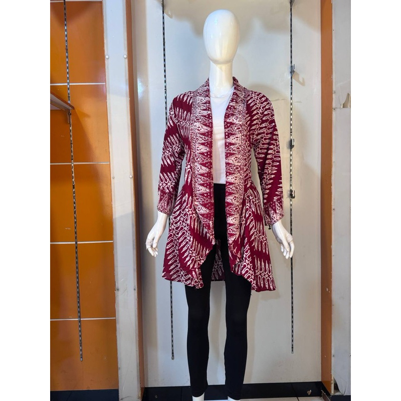 OUTER OBERALL BATIK PARIS LENGAN PANJANG OUTER WANITA KEKINIAN CARDIGAN HIJAB STYLE