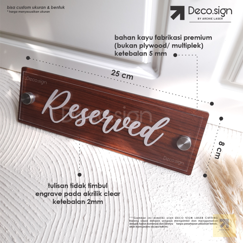 

Kayu Tanda Reserved / Papan Meja / Reserved Sign / Desk Sign / Wooden Reserved Board / Papan Meja Reservasi