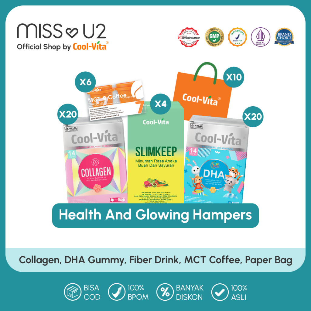 

[Ramadan Hampers] Coolvita Parcel 40 box Gummy + 4 box SLIMKEEP Fiber Ready to Drink + 6 box MCT Coffee (rasa random) FREE 10 Paper Bag Coolvita Miss U2