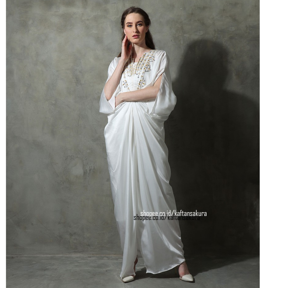 Gamis Kaftan Pesta Mewah Busui Gamis Pesta Lebaran Payet Modern Warna Hitam Navy Putih terbaru mewah