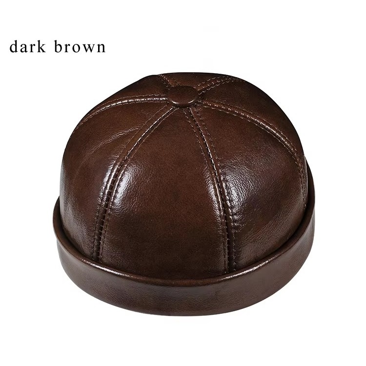 Beani Hat Simple Pria Kulit Asli - Topi Peci Sederhana Kulit Domba Asli