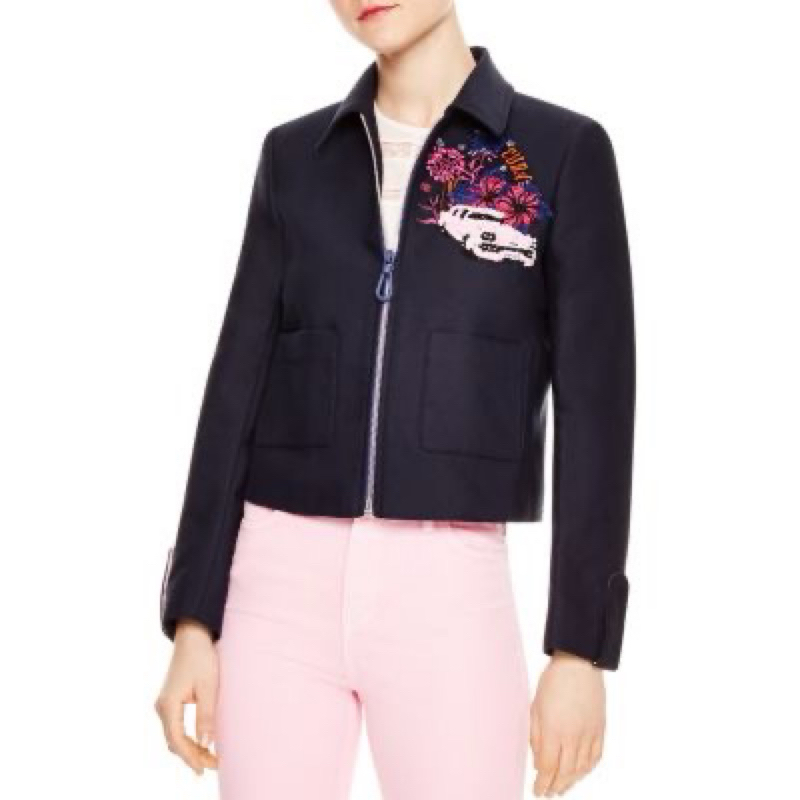 SANDRO Loria Cropped Cuba Patch Tweed Jacket NEW