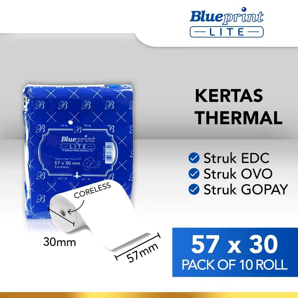 

KERTAS THERMAL BLUEPRINT LITE 57x30 - 1 Pack isi 10 Roll / Thermal Paper