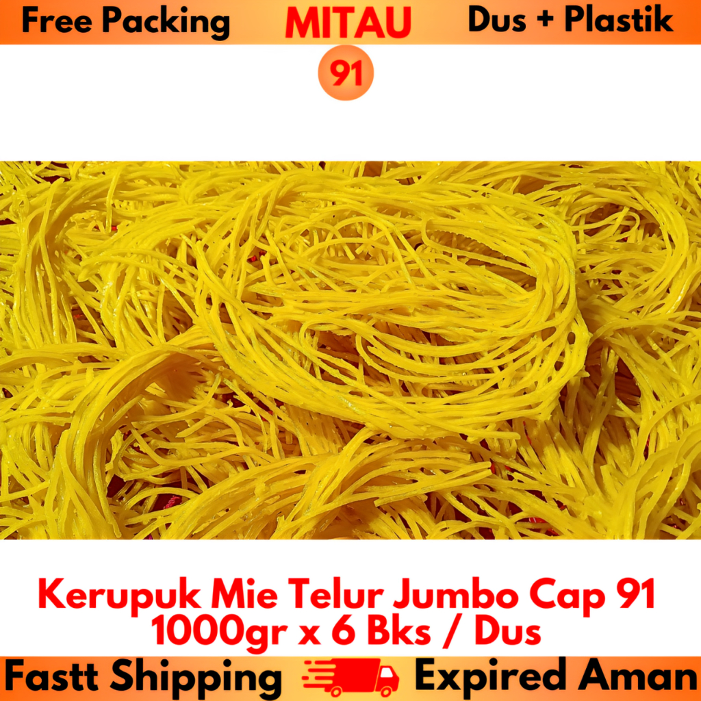 

Kerupuk Mie Jumbo Cap 91 Isi 1kg x 6 Bks / Dus