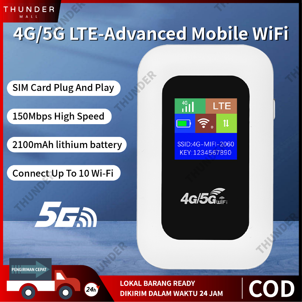 MiFi WiFi Portable 4G LTE 150Mbps - Pocket-Sized with 2100mAh Battery, Unlocked for All Carriers (Te